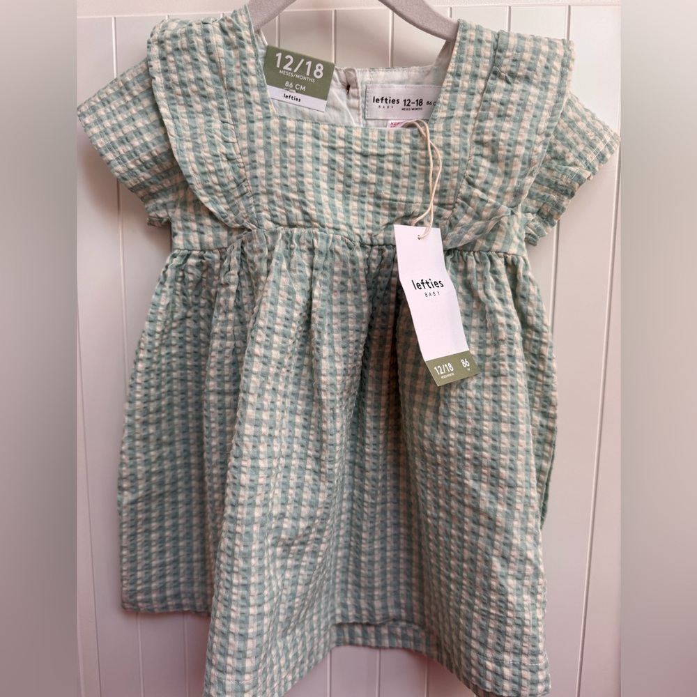 Lefties Baby Mint Check Cotton Dress - 12/18